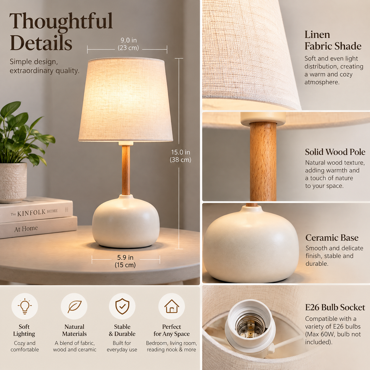 𝑿𝒊𝒓𝒒𝒆𝒍𝒐™ Linen Shade Table Lamp with Ceramic Base