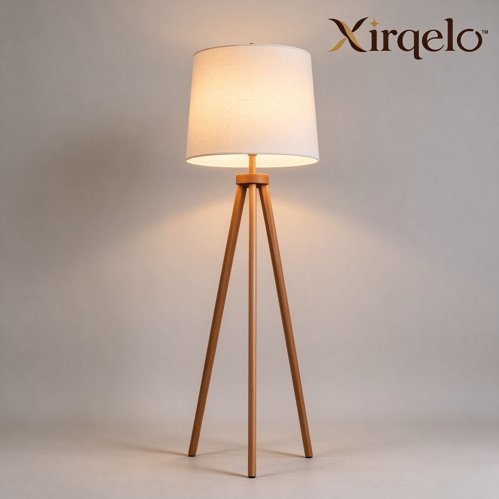𝑿𝒊𝒓𝒒𝒆𝒍𝒐™ Wooden Tripod Floor Lamp with Linen Shade