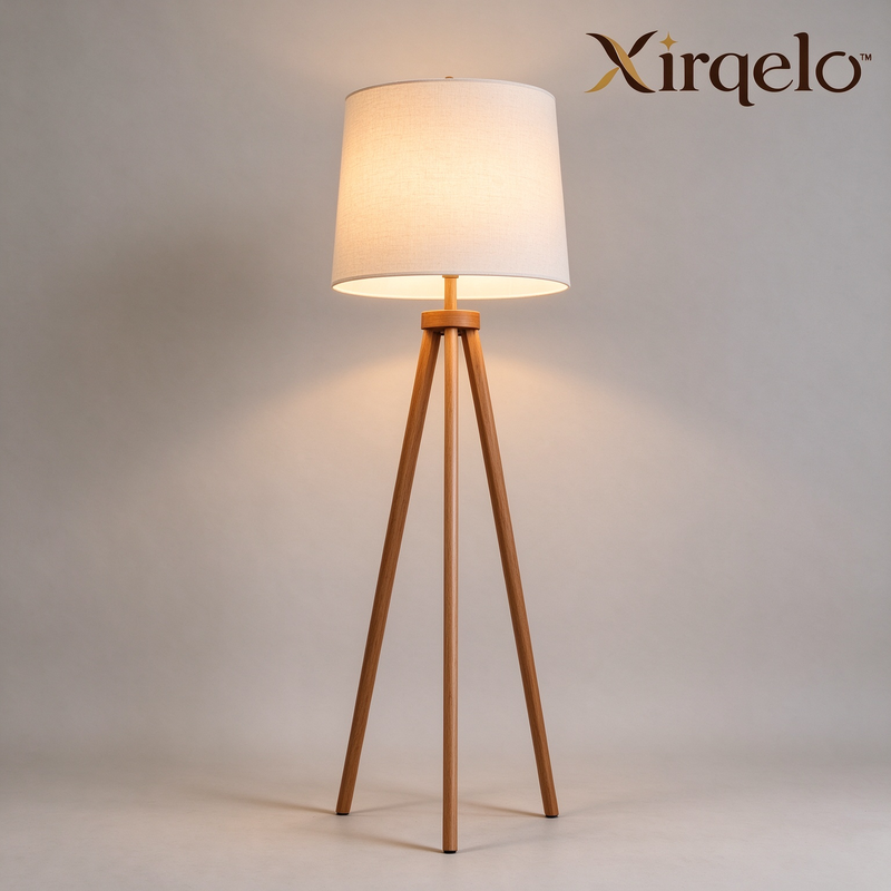 𝑿𝒊𝒓𝒒𝒆𝒍𝒐™ Wooden Tripod Floor Lamp with Linen Shade