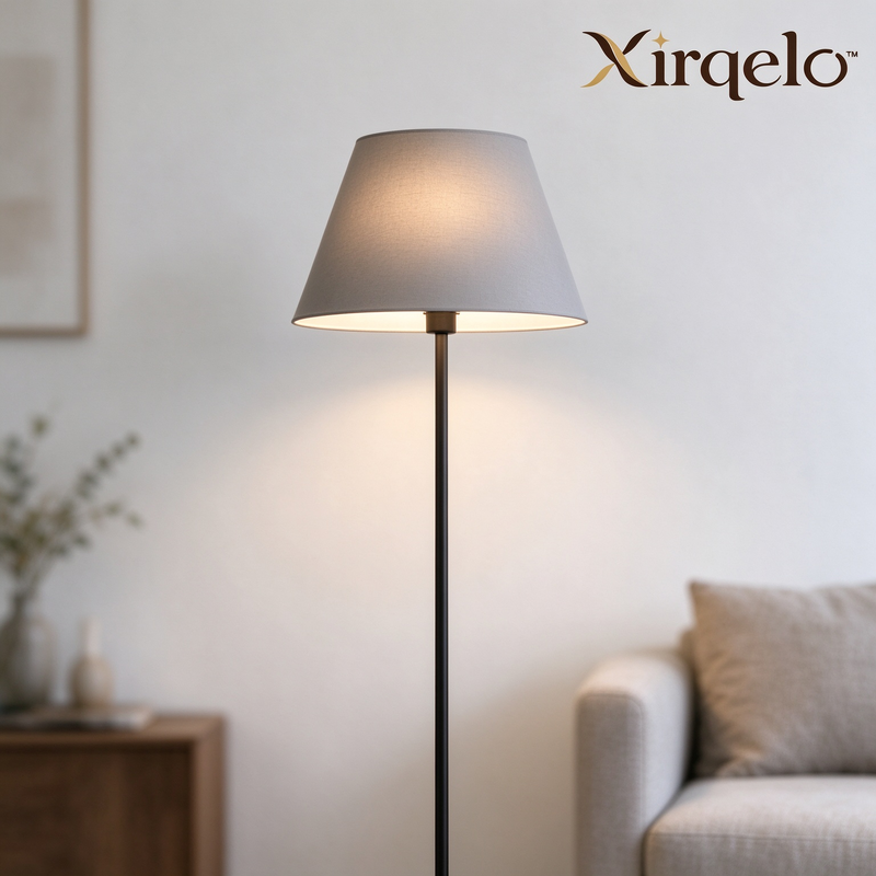 𝑿𝒊𝒓𝒒𝒆𝒍𝒐™ Classic Black Floor Lamp with Gray Fabric Shade