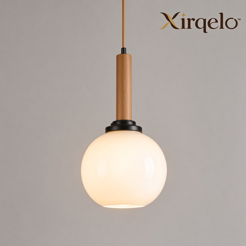 𝑿𝒊𝒓𝒒𝒆𝒍𝒐™ Frosted Globe Pendant Light with Natural Wood Accent