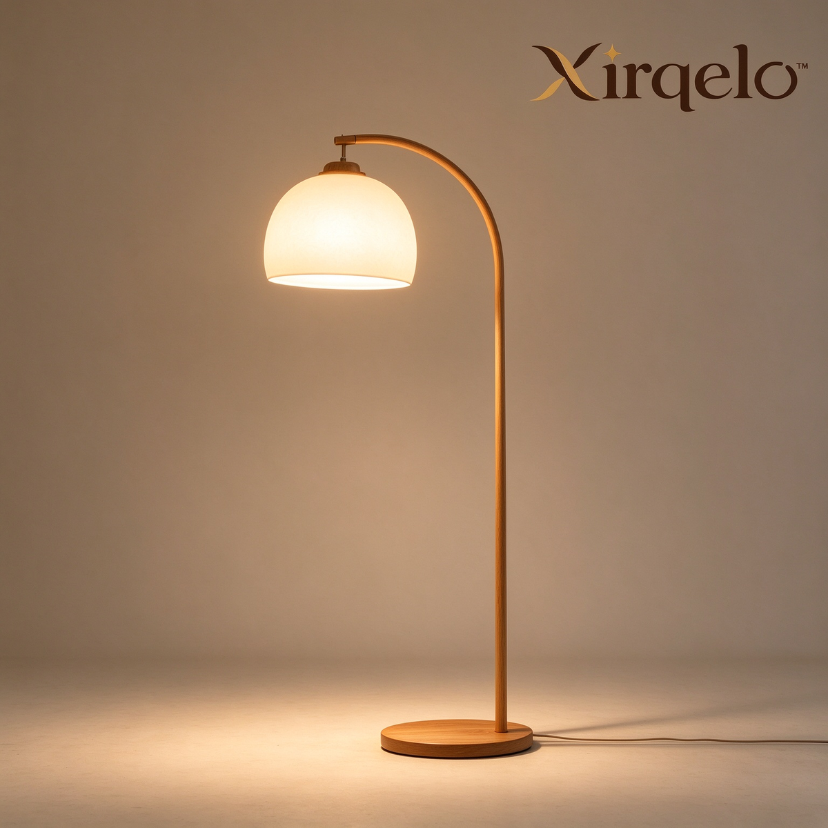 𝑿𝒊𝒓𝒒𝒆𝒍𝒐™ Curved Wood-Look Floor Lamp with Frosted Glass Shade