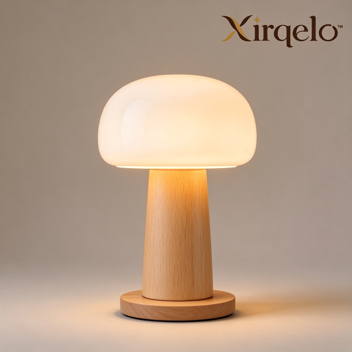 𝑿𝒊𝒓𝒒𝒆𝒍𝒐™ Frosted Glass Mushroom Table Lamp with Beech Wood Base