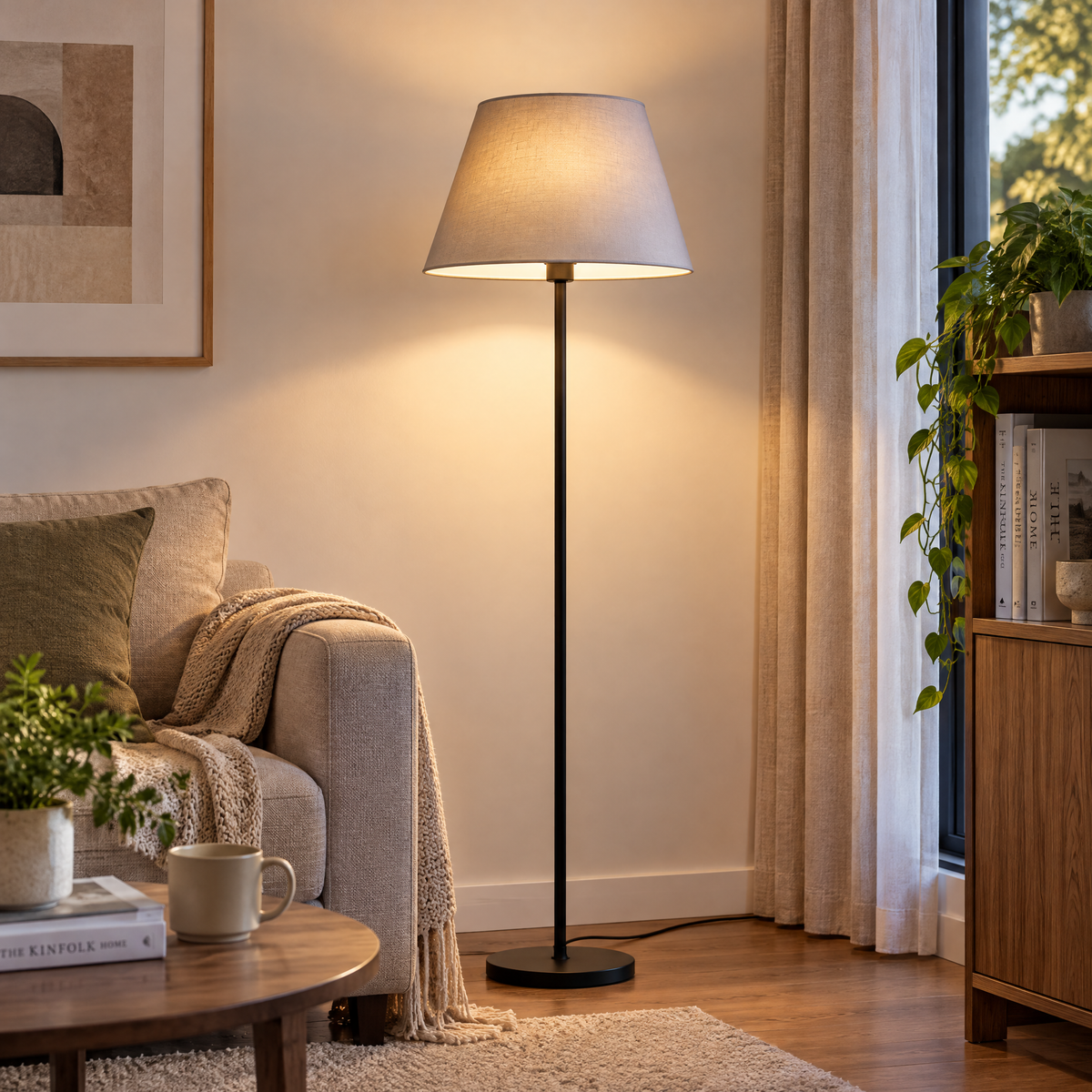 𝑿𝒊𝒓𝒒𝒆𝒍𝒐™ Classic Black Floor Lamp with Gray Fabric Shade