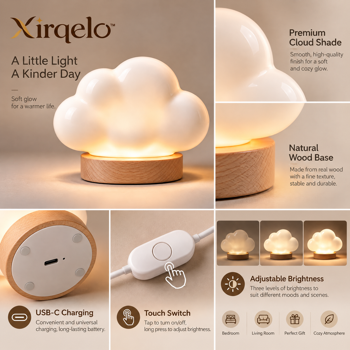 𝑿𝒊𝒓𝒒𝒆𝒍𝒐™ Rechargeable Cloud Night Light with Touch Control