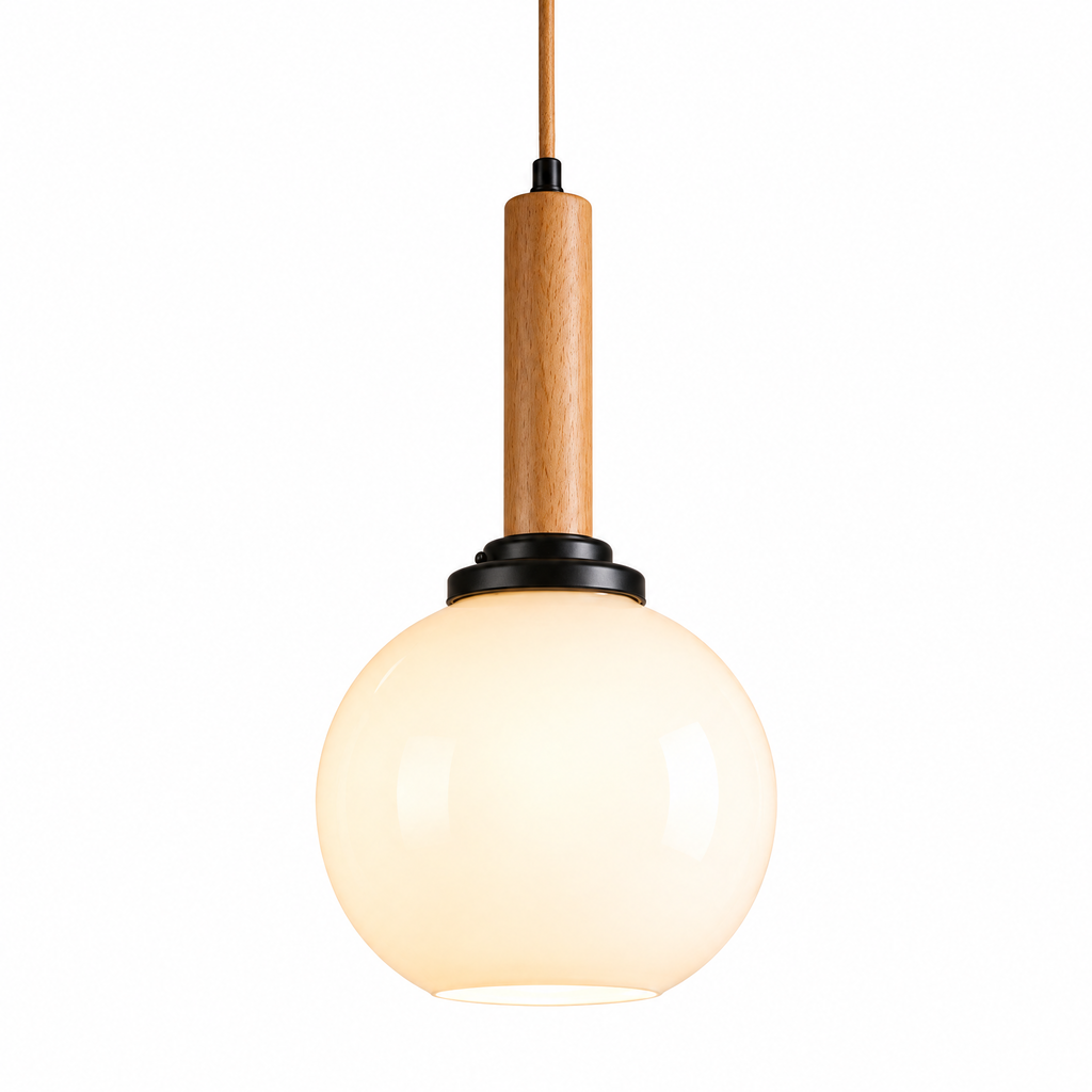 𝑿𝒊𝒓𝒒𝒆𝒍𝒐™ Frosted Globe Pendant Light with Natural Wood Accent