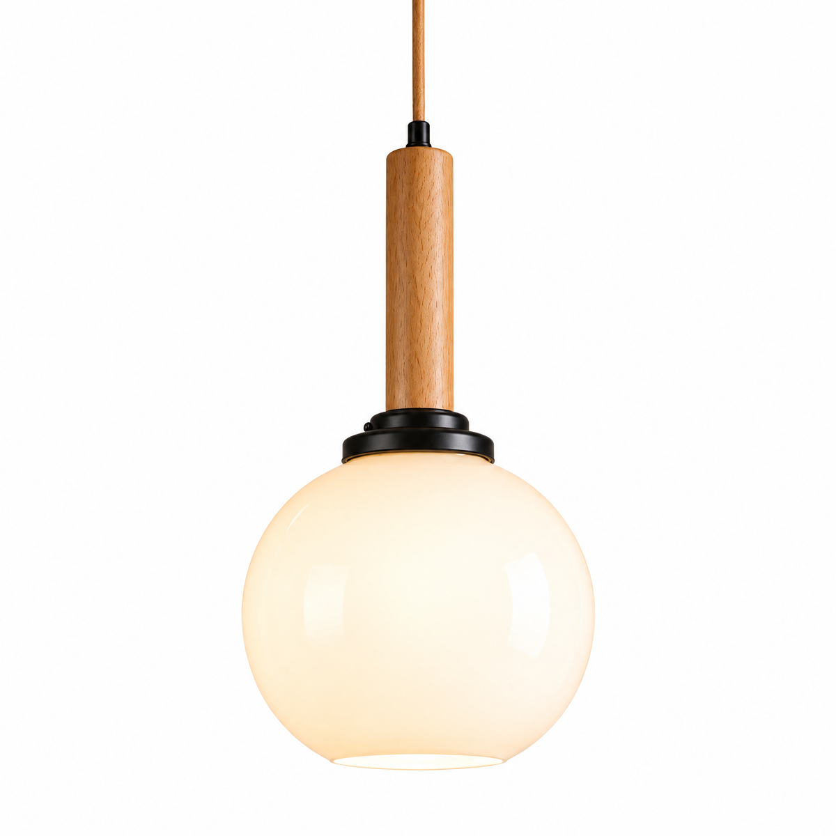 𝑿𝒊𝒓𝒒𝒆𝒍𝒐™ Frosted Globe Pendant Light with Natural Wood Accent