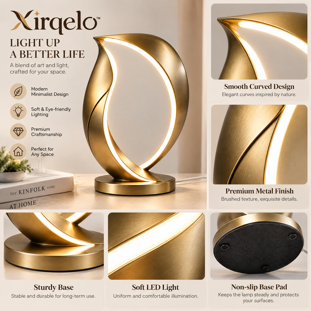 𝑿𝒊𝒓𝒒𝒆𝒍𝒐™ Sculptural Gold-Tone LED Ribbon Table Lamp