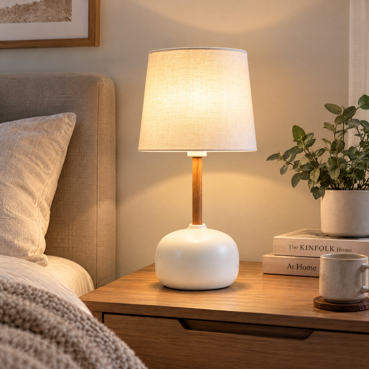 𝑿𝒊𝒓𝒒𝒆𝒍𝒐™ Linen Shade Table Lamp with Ceramic Base