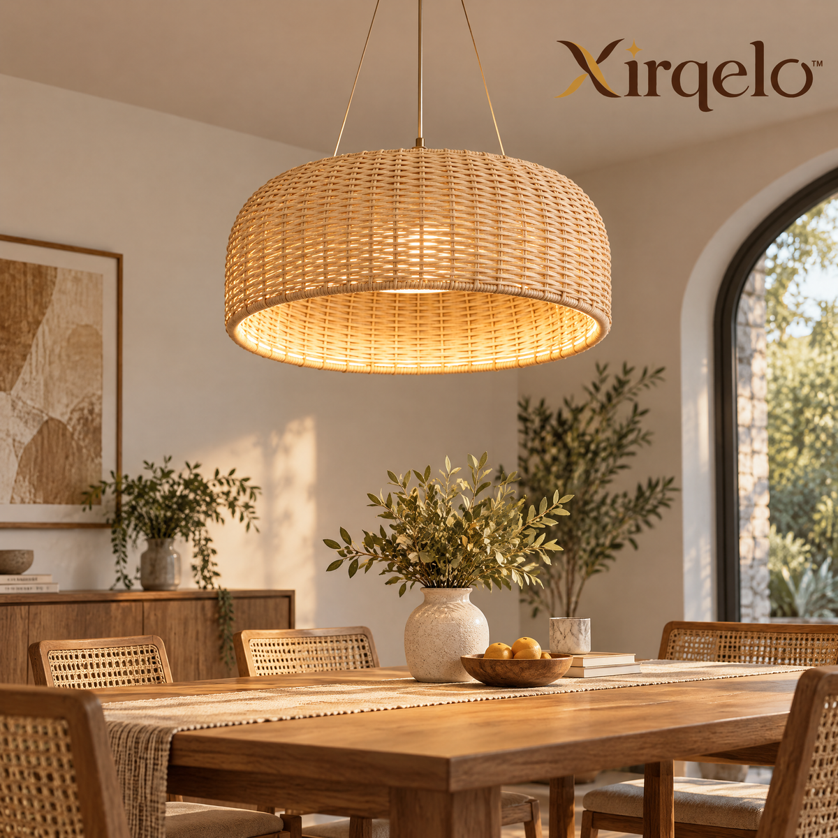 𝑿𝒊𝒓𝒒𝒆𝒍𝒐™ Woven Rattan Drum Pendant Light