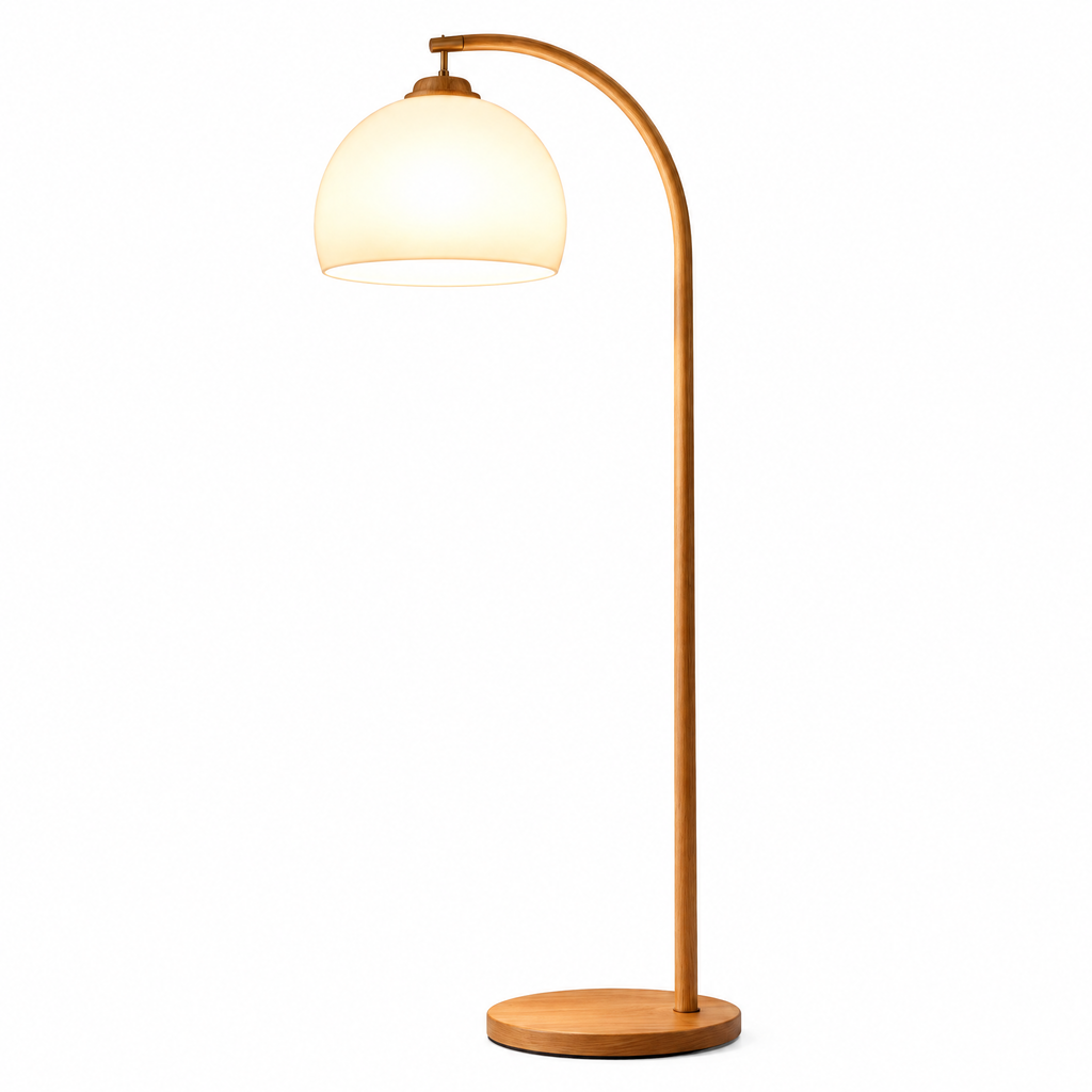 𝑿𝒊𝒓𝒒𝒆𝒍𝒐™ Curved Wood-Look Floor Lamp with Frosted Glass Shade