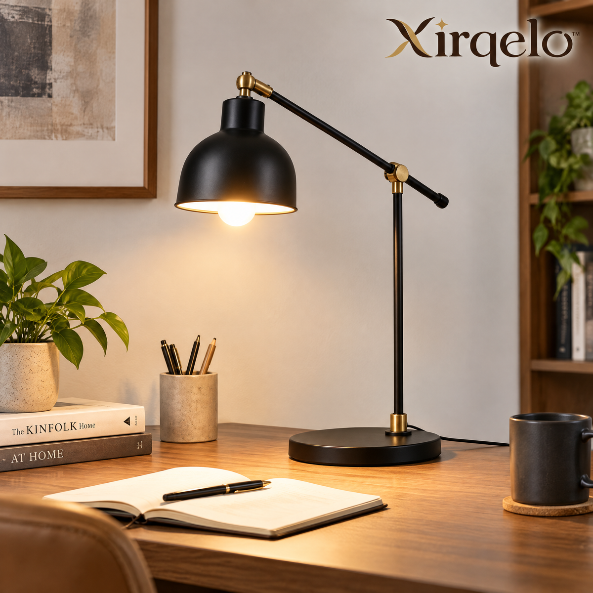 𝑿𝒊𝒓𝒒𝒆𝒍𝒐™ Adjustable Black Desk Lamp with Brass-Tone Accents