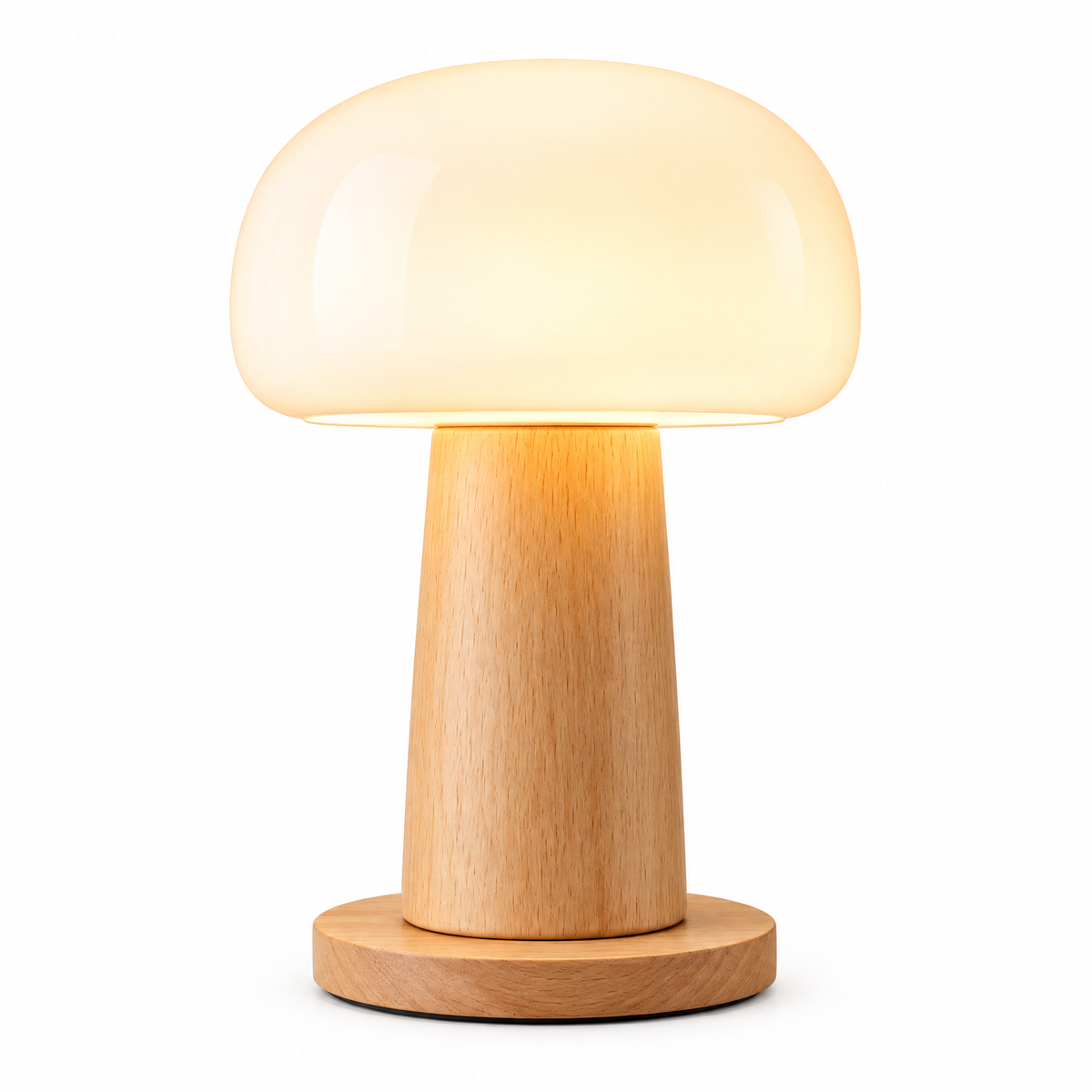 𝑿𝒊𝒓𝒒𝒆𝒍𝒐™ Frosted Glass Mushroom Table Lamp with Beech Wood Base