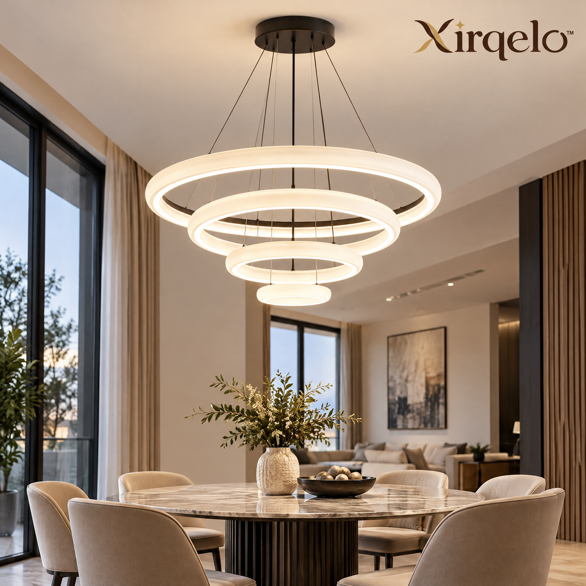 𝑿𝒊𝒓𝒒𝒆𝒍𝒐™ Four-Ring Cascading LED Pendant Light