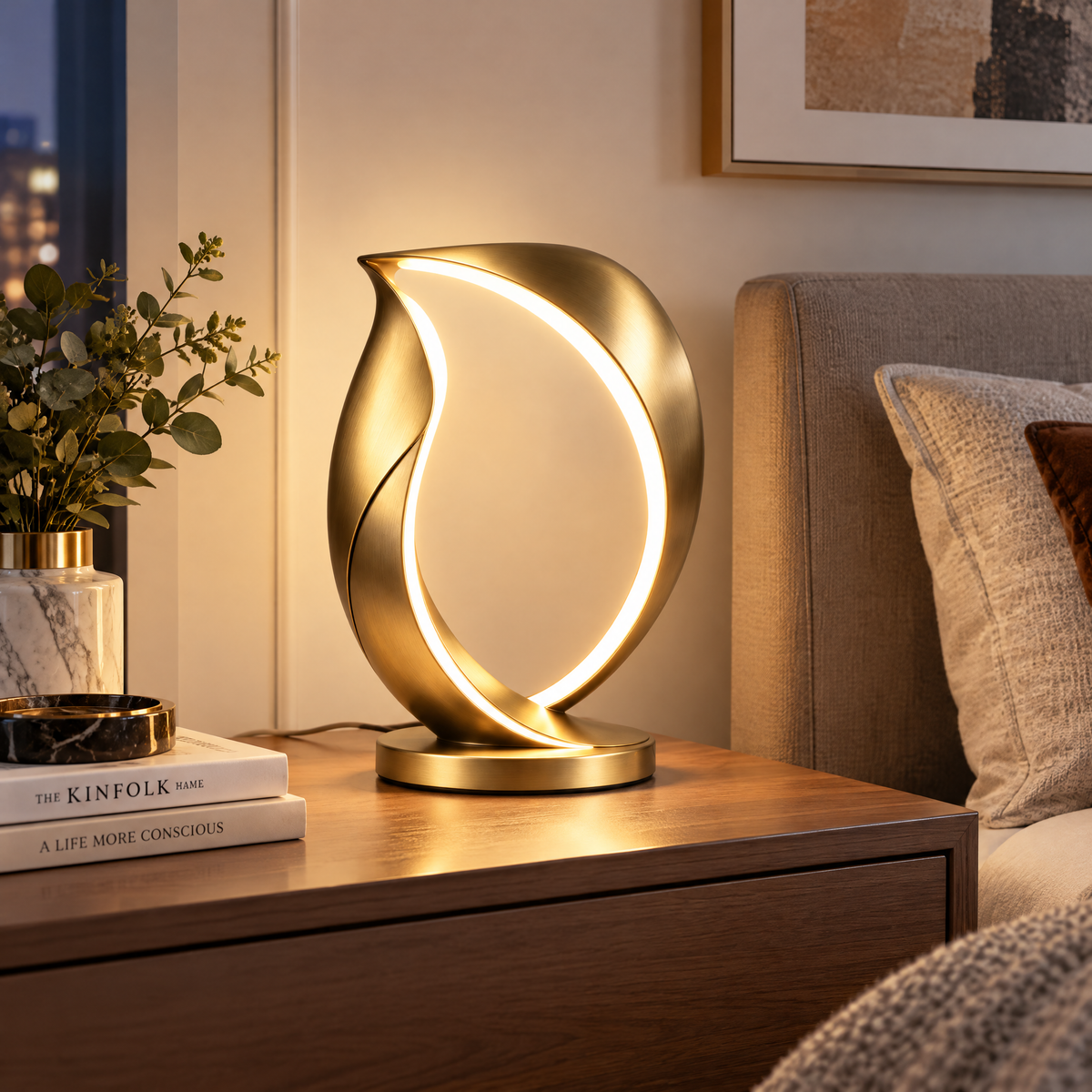 𝑿𝒊𝒓𝒒𝒆𝒍𝒐™ Sculptural Gold-Tone LED Ribbon Table Lamp